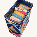 A box of 200 Kapla blocks in Summer colours, the lid has been lifted off.