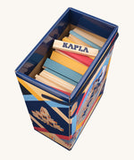 A box of 200 Kapla blocks in Summer colours, the lid has been lifted off.