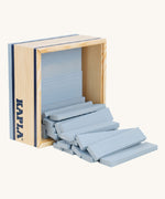 KAPLA 40 Grey Wooden Building Planks spilling out of their box which has been placed in it's side with the lid taken off.