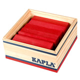 Kapla red eco-friendly wooden block set in its box on a white background