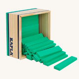 The Kapla 40 Square wooden engineering blocks set - light green planks in a wooden box.