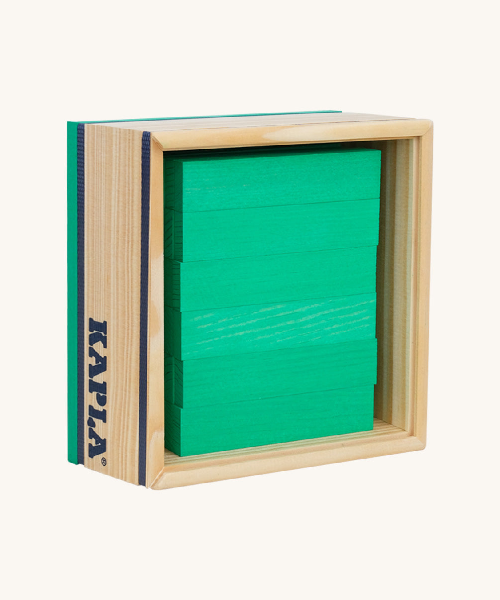 The Kapla 40 Square wooden engineering blocks set - light green planks in a wooden box.