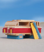 A campervan created using the blocks from the Kapla Summer set.