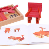 Kapla red and orange book and block set spread out on a white background