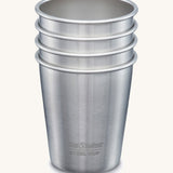 Set of 4 Klean Kanteen plain stainless steel kid cups, plastic-free durable tumblers made from post consumer steel, available to buy at Babipur.
