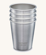 Set of 4 Klean Kanteen plain stainless steel kid cups, plastic-free durable tumblers made from post consumer steel, available to buy at Babipur.