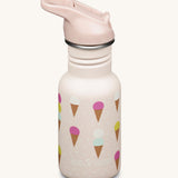 An Ice Cream Print, light pink coloured Kid Kanteen 12oz Narrow Flip Seal Sport Cap Bottle.