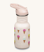 An Ice Cream Print, light pink coloured Kid Kanteen 12oz Narrow Flip Seal Sport Cap Bottle.