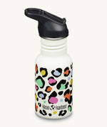 A Leopard Print white coloured Kid Kanteen 12oz Narrow Flip Seal Sport Cap Water Bottle.