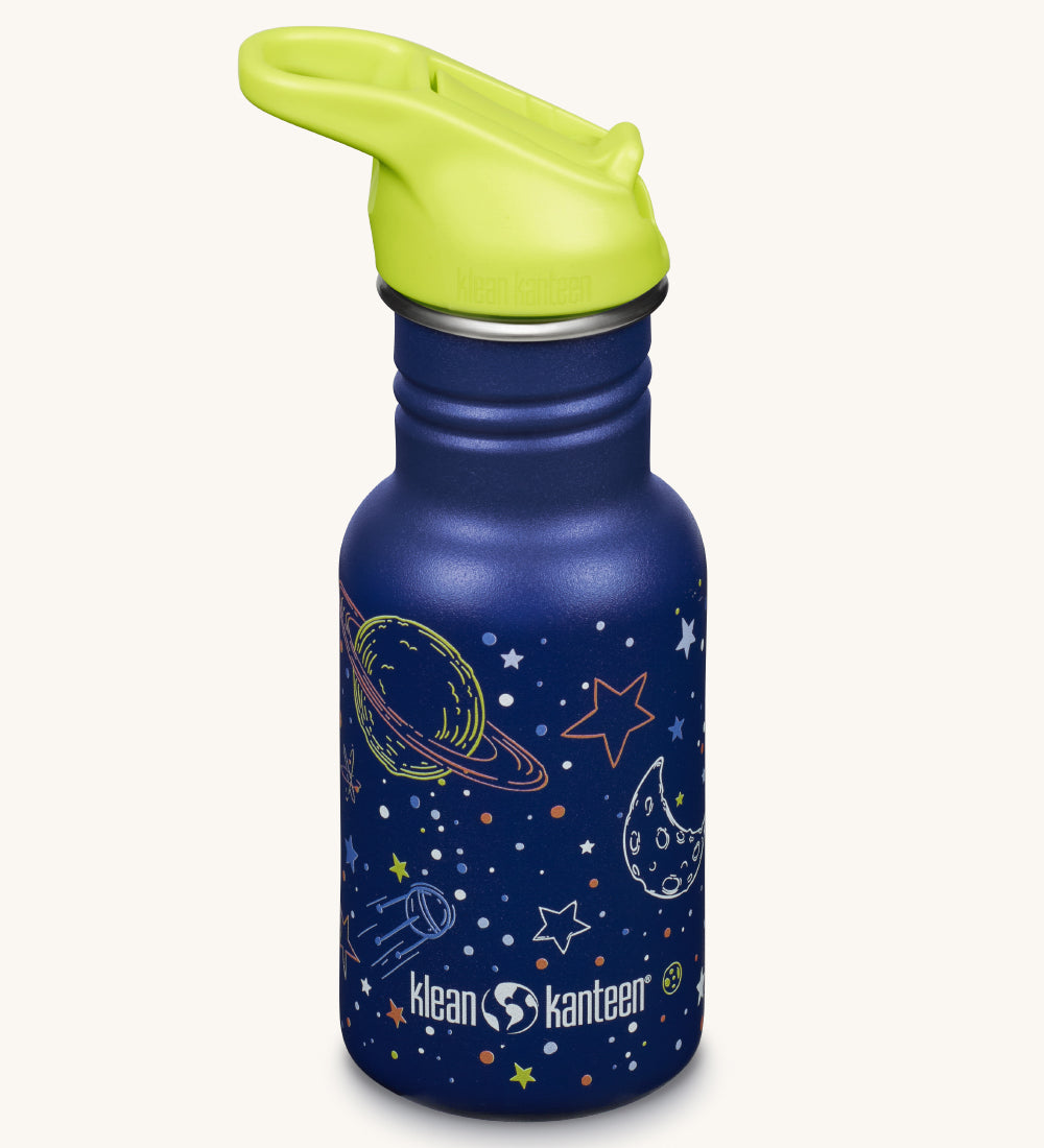 A Milky Way print, blue coloured Kid Kanteen 12oz Narrow Flip Seal Sport Cap Bottle.