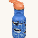 A sharks in shades print blue coloured Kid Kanteen 12oz Narrow Flip Seal Sport Cap reusable Water Bottle.