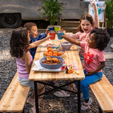 Kids clinking their stainless steel Klean Kanteen kids cups - plastic free durable 10oz tumblers in fun bright colours - for sale at Babipur.
