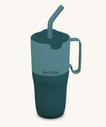Klean Kanteen 26oz Brittany blue rise insulated stainless steel tumbler available at Babipur. A light and dark blue tumbler with a matching flip lid. Features a handle on the side and matching straw.