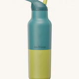 Klean Kanteen 16oz rise insulated classic with sports cap in Brittany kaleidoscope available at Babipur. A reusable stainless steel bottle in blue and green colour matching flip sports straw cap.