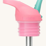 A close up of the Klean Kanteen pink and turquoise flip sports straw cap for the rise insulated bottle showing the thread and seal detail on the neck