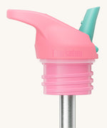 A close up of the Klean Kanteen pink and turquoise flip sports straw cap for the rise insulated bottle showing the thread and seal detail on the neck
