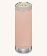 A Klean Kanteen 16oz TKWide in Parfair Pink colour with taupe Cafe cap on a plain background.