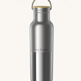 Klean Kanteen 16oz reusable stainless steel reflect water bottle available at Babipur with a smooth top half finish and a glossy bottom half finish. Features a handy loop cap with a bamboo top.
