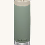 A Klean Kanteen 16oz TKWide in Sea Spray green colour with taupe Cafe cap on a plain background.