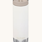 A Klean Kanteen 16oz TKWide in Tofu colour with taupe Cafe cap on a plain background.
