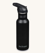 A Klean Kanteen 18oz Classic Narrow Leakproof Flip Seal Sports Cap Reusable Stainless Steel Water Bottle in a black colour.