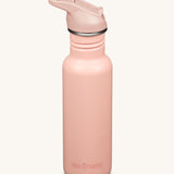 A Klean Kanteen 18oz Classic Narrow Leakproof Flip Seal Sports Cap Reusable Stainless Steel Water Bottle in a light pink peach parfait colour.
