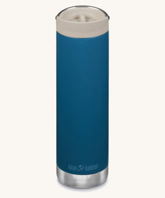 A Klean Kanteen 20oz Corsair blue TKWide with taupe Cafe cap on a plain background.