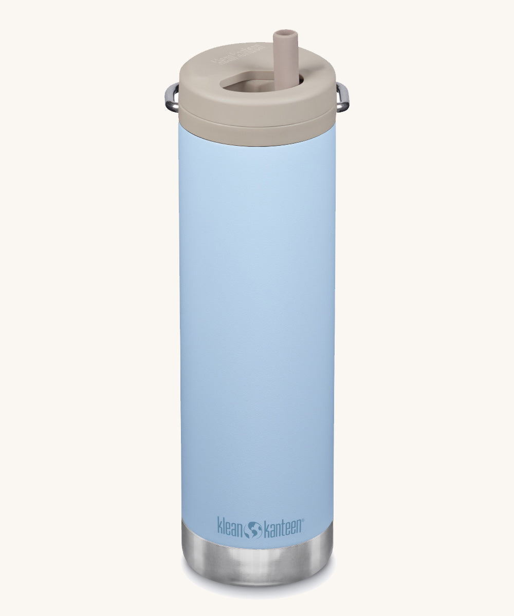 A Klean Kanteen 20oz TKWide in clear sky with a taupe Twist Cap on a plain background.