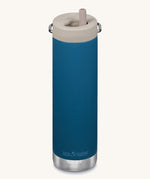 A Klean Kanteen 20oz TKWide in cosair blue with 
 a taupe Twist Cap on a plain background.