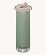 A Klean Kanteen 20oz TKWide in seas spray green with 
 a taupe Twist Cap on a plain background.