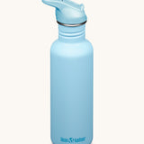 A Clear Sky blue coloured Klean Kanteen 27oz Classic Narrow Flip Seal Sports Cap Reusable Stainless Steel Water Bottle.