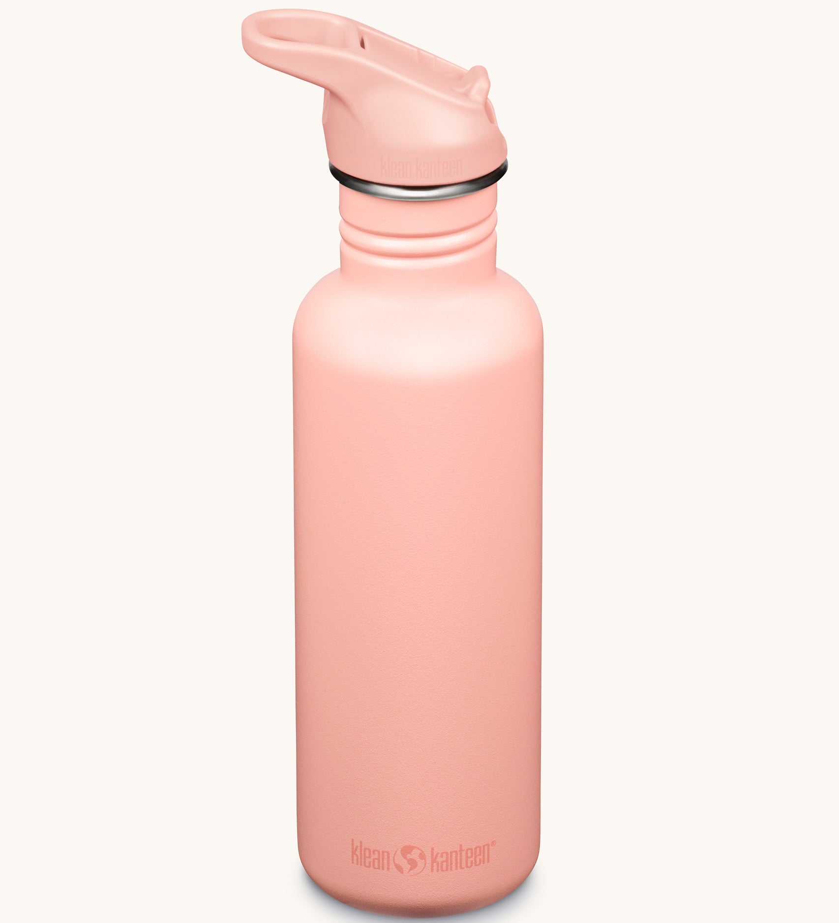 A Peach Parfait Pink coloured Klean Kanteen 27oz Classic Narrow Flip Seal Sports Cap Reusable Stainless Steel Water Bottle.
