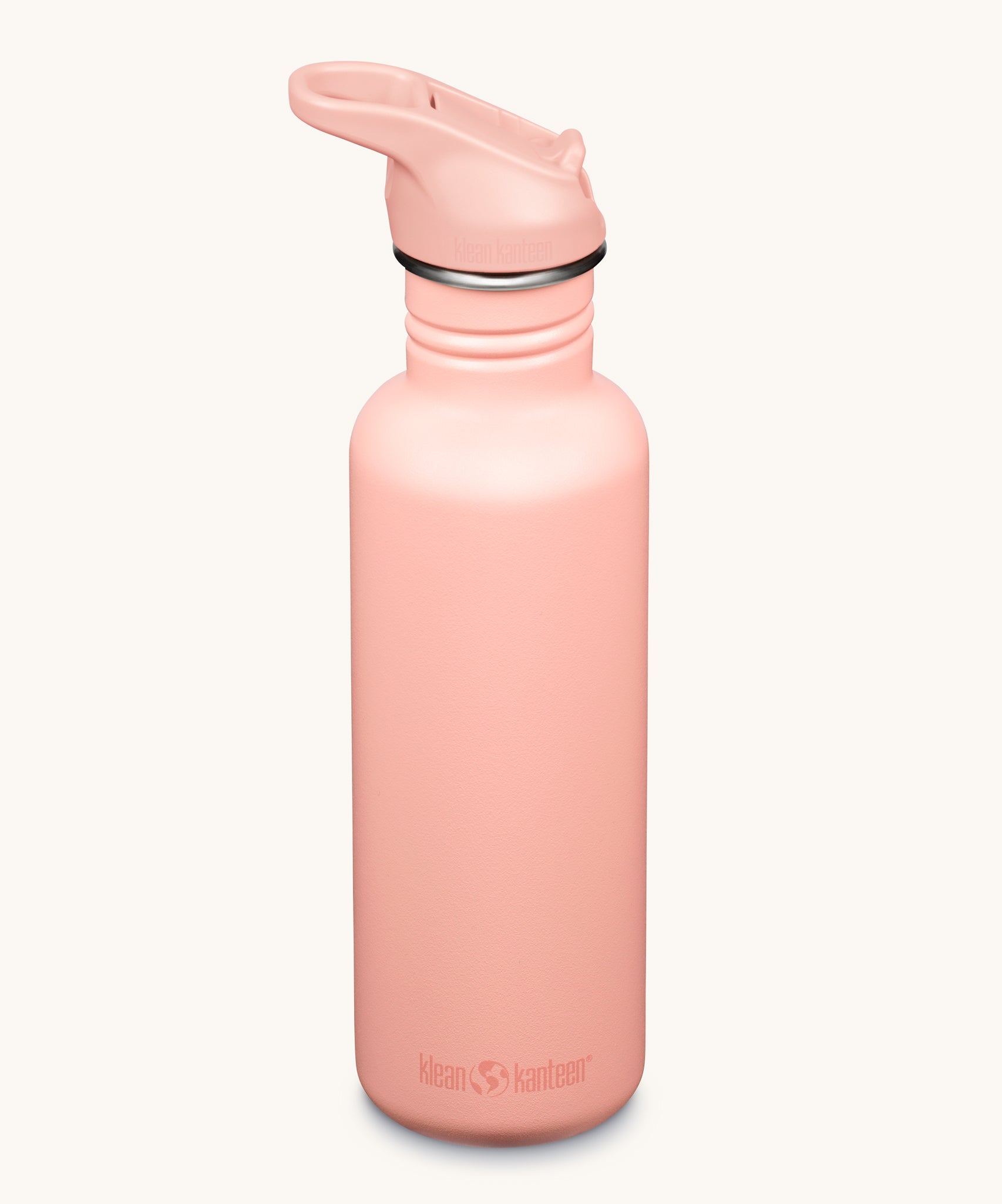 A Peach Parfait Pink coloured Klean Kanteen 27oz Classic Narrow Flip Seal Sports Cap Reusable Stainless Steel Water Bottle.