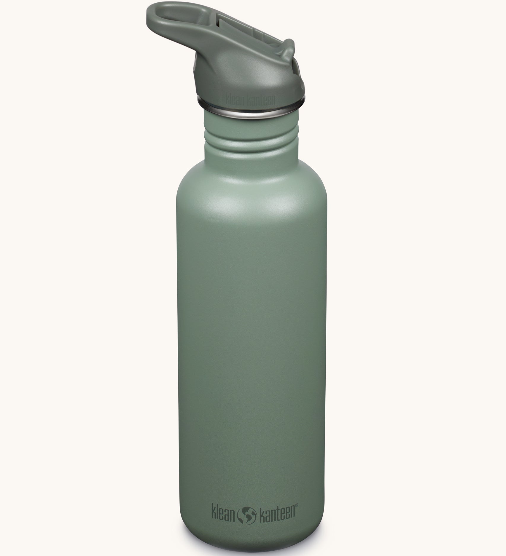A Sea Spray green coloured Klean Kanteen 27oz Classic Narrow Flip Seal Sports Cap Reusable Stainless Steel Water Bottle.