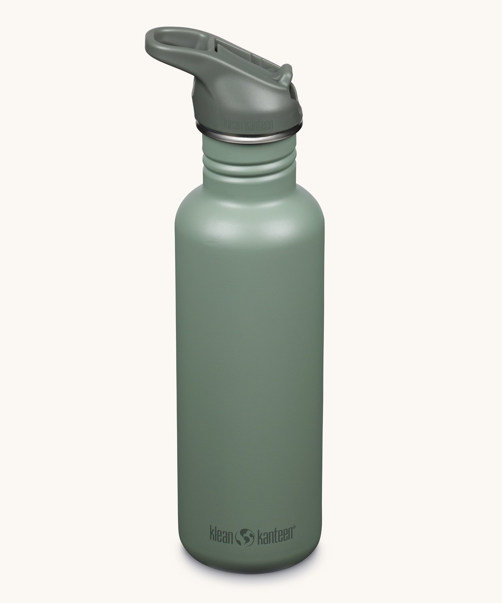 A Sea Spray green coloured Klean Kanteen 27oz Classic Narrow Flip Seal Sports Cap Reusable Stainless Steel Water Bottle.