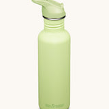 A Shadow Lime coloured Klean Kanteen 27oz Classic Narrow Flip Seal Sports Cap Reusable Stainless Steel Water Bottle.