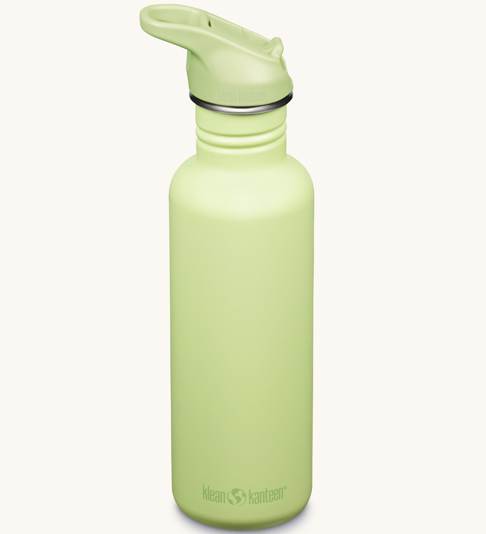 A Shadow Lime coloured Klean Kanteen 27oz Classic Narrow Flip Seal Sports Cap Reusable Stainless Steel Water Bottle.