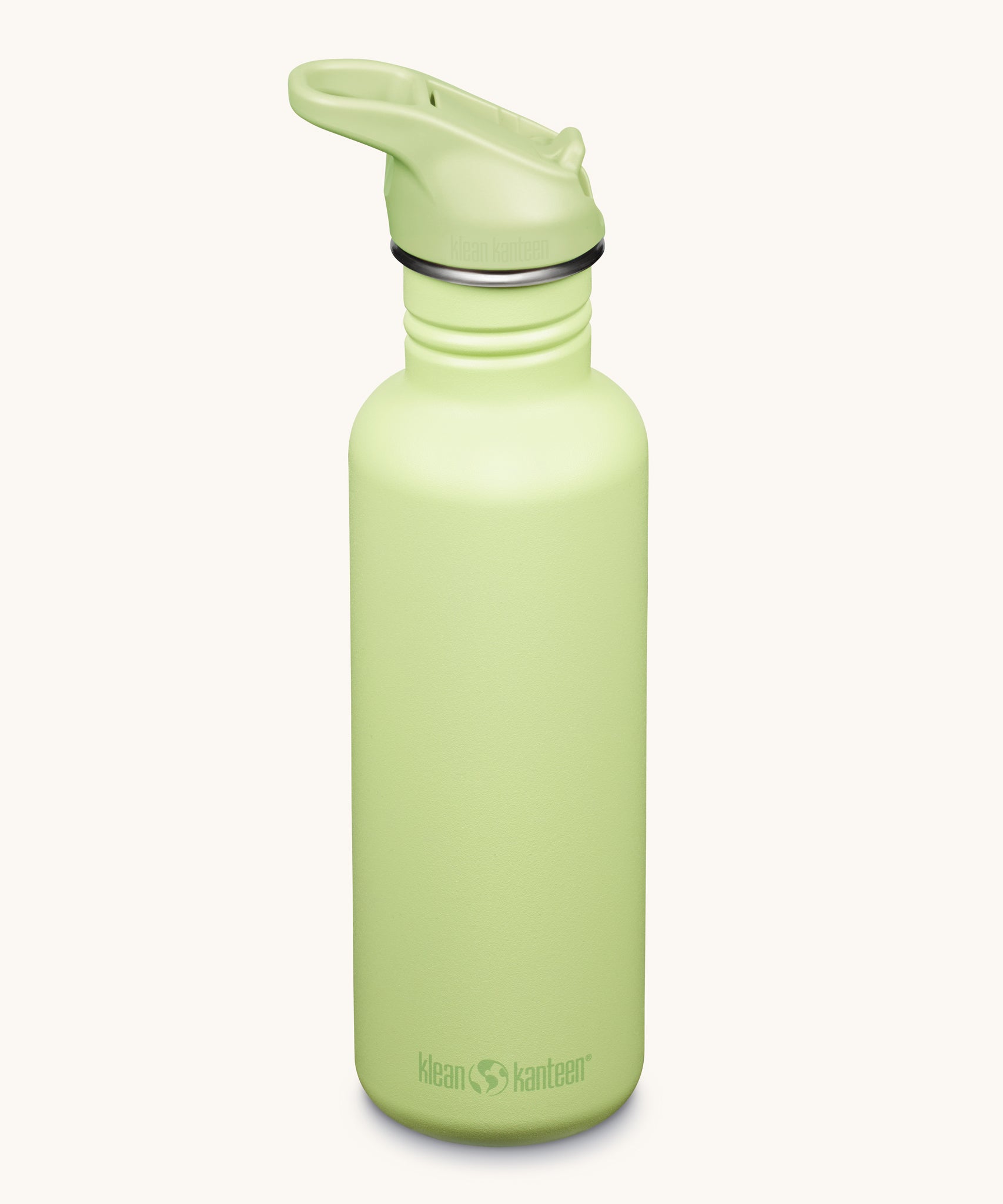 A Shadow Lime coloured Klean Kanteen 27oz Classic Narrow Flip Seal Sports Cap Reusable Stainless Steel Water Bottle.