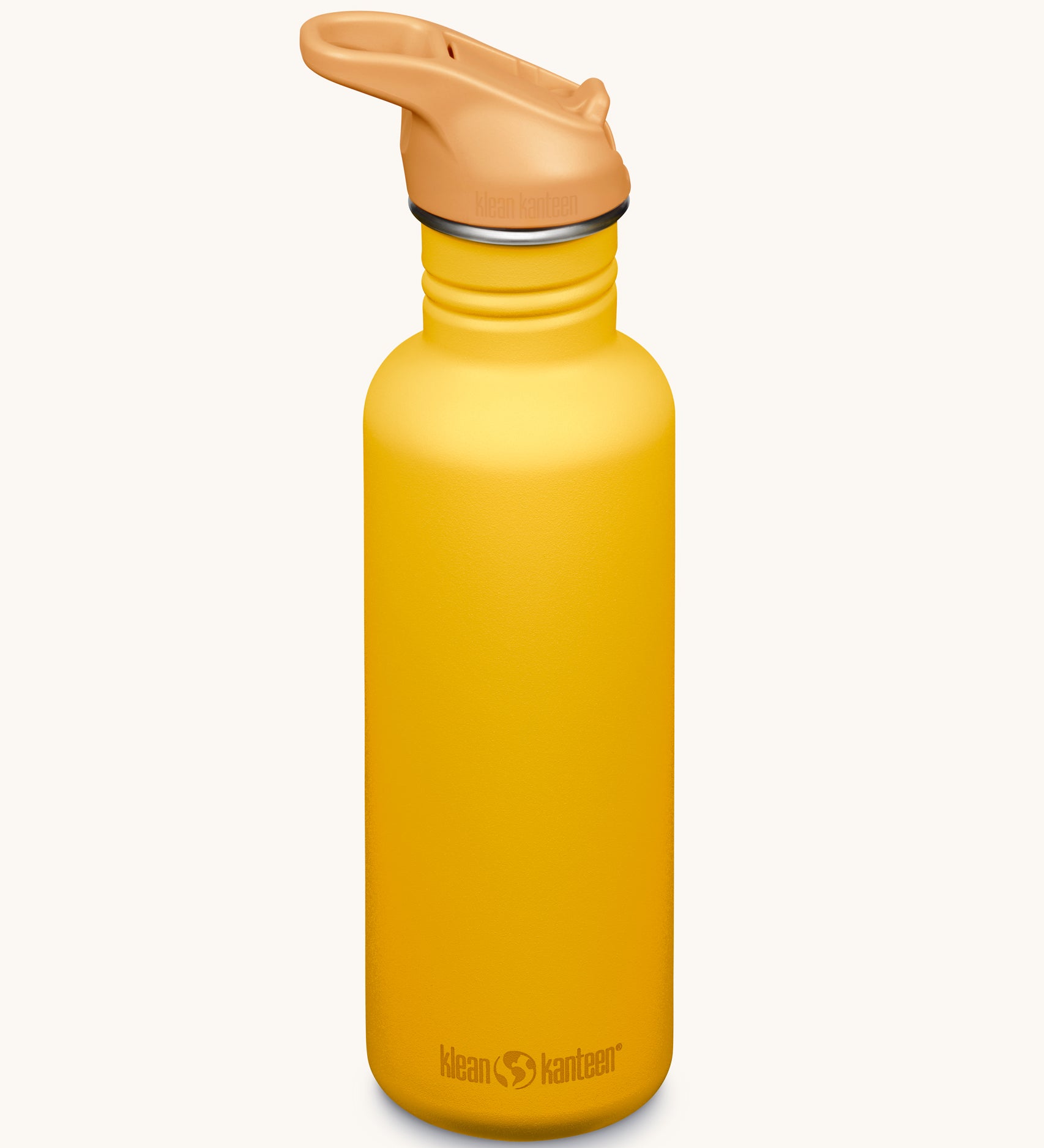 A Sunset yellow coloured Klean Kanteen 27oz Classic Narrow Leakproof Flip Seal Sports Cap Reusable Stainless Steel Water Bottle.