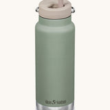 A Klean Kanteen 32oz sespray green coloured TKWide with taupe coloured Twist Straw Cap on a plain background.