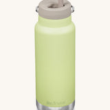 A Klean Kanteen 32oz shadow lime coloured TKWide with taupe coloured Twist Straw Cap on a plain background.