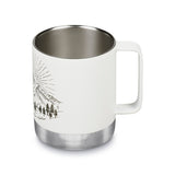 Klean Kanteen stainless steel insulated travel mug in matte white mountain on a white background