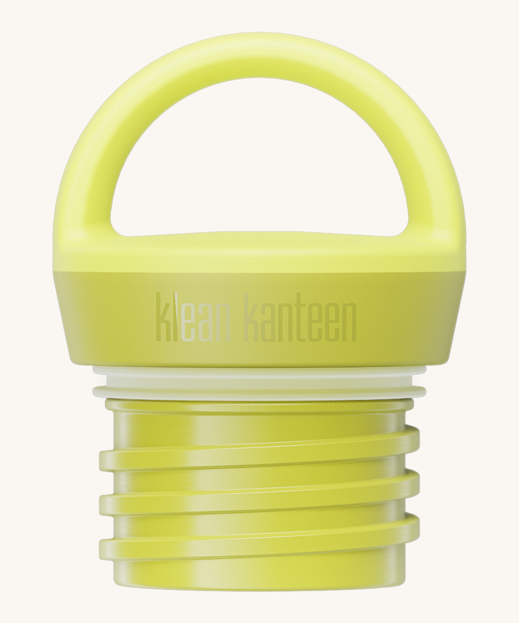A close up of the Klean Kanteen acacia loop cap that fits on the 20oz classic rise bottle available at Babipur showing the thread and loop hand detail