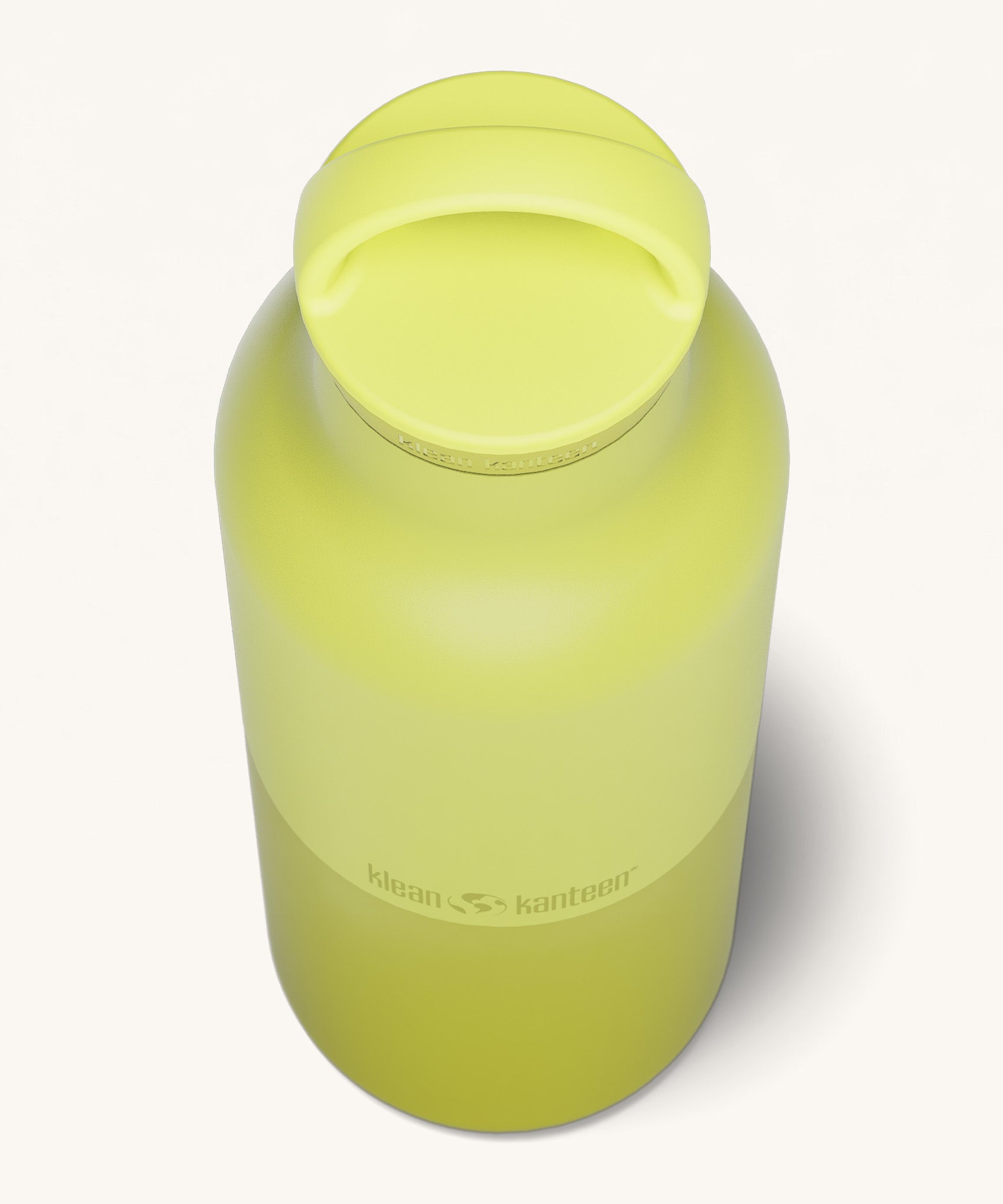 A close up of the Klean Kanteen 20oz Classic rise acacia insulated classic reusable steel water bottle showing the handle detail on the yellow loop cap