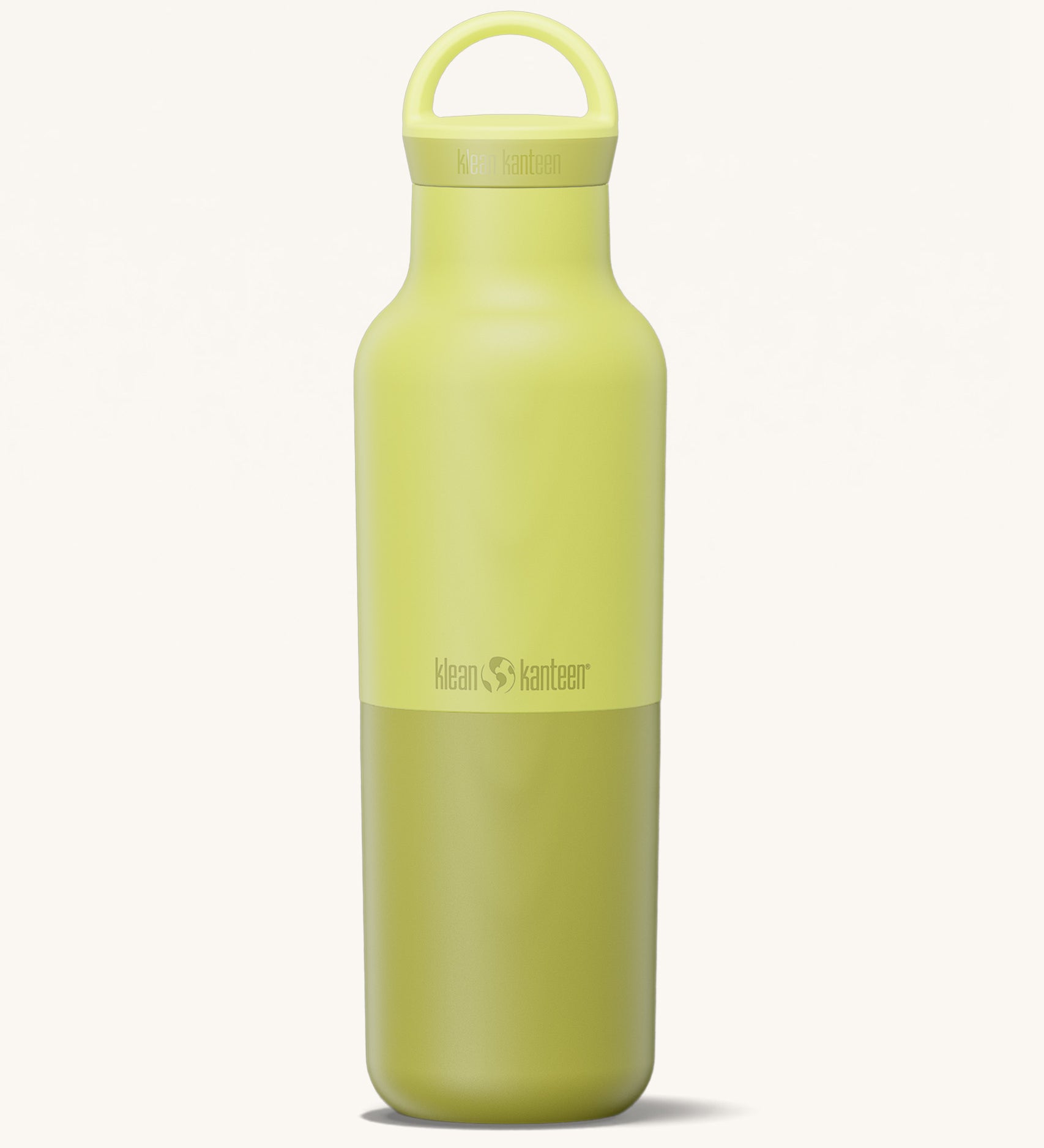 A Klean Kanteen 20oz rise insulated Reusable Stainless Steel Water Bottle with loop cap in a acacia colour that's split in a light and dark shade. Features a matching loop cap