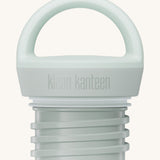 A close up of the Klean Kanteen barely blue loop cap that fits on the 20oz classic rise bottle available at Babipur showing the thread and loop hand detail