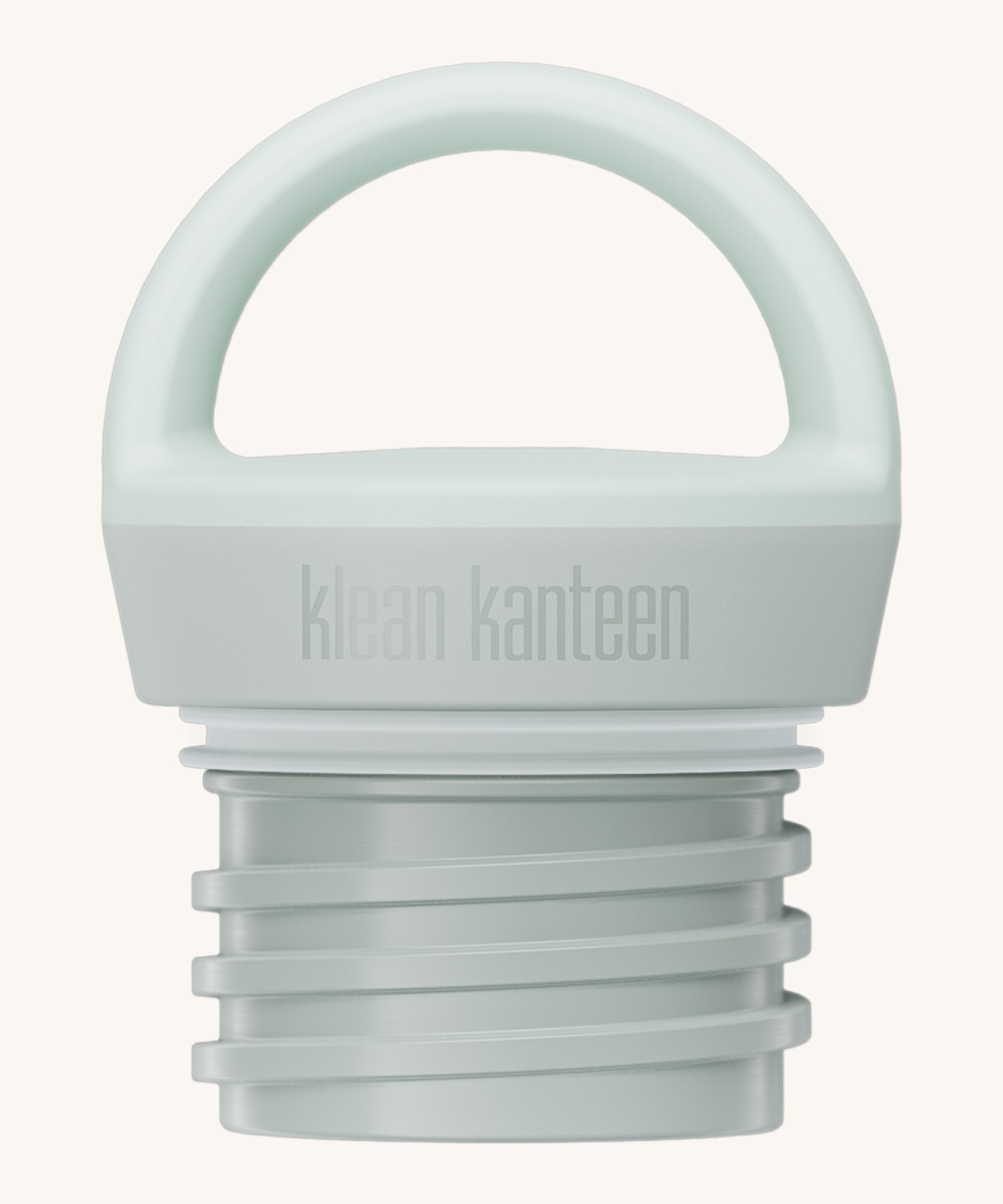 A close up of the Klean Kanteen barely blue loop cap that fits on the 20oz classic rise bottle available at Babipur showing the thread and loop hand detail