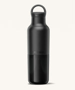 A Klean Kanteen 20oz rise insulated Reusable Stainless Steel Water Bottle with loop cap in a black colour available at Babipur features a matt top half finish and a glossy finish on the bottom half