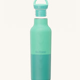 A Klean Kanteen 20oz rise insulated Reusable Stainless Steel Water Bottle  in a cabbage colour that's split in a light and dark shade. Features a matching loop cap with a thread and handle for easy carrying