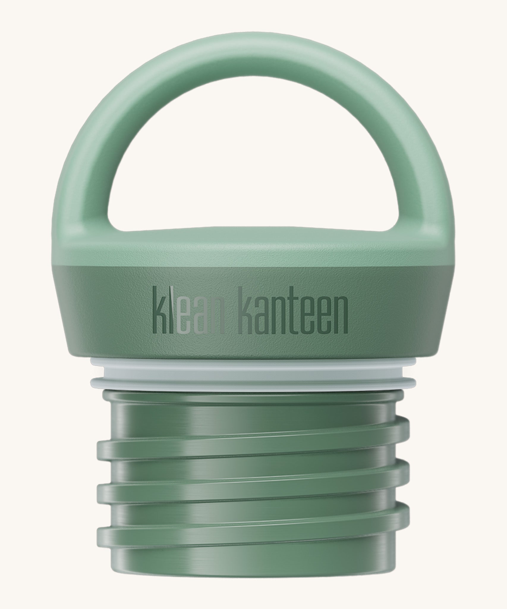 A close up of the Klean Kanteen iceberg loop cap that fits on the 20oz classic rise bottle available at Babipur showing the thread and loop hand detail